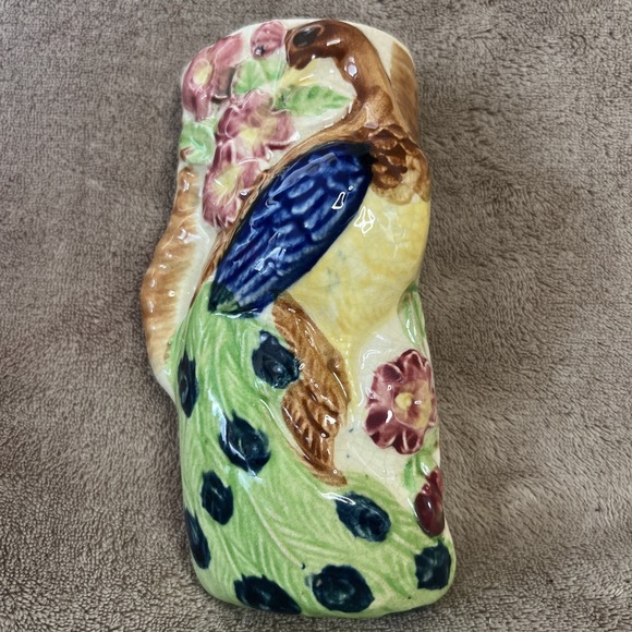 Unmarked Other - Vintage Ceramic Peacock Wall Pocket Vase 6" Made‎ in Japan Early MCM